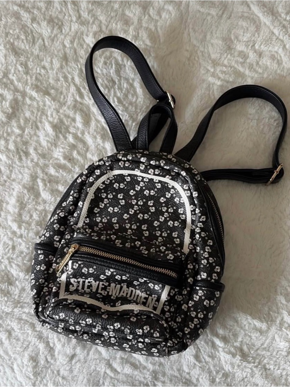 Steve Madden Black and White Floral Mini Backpack